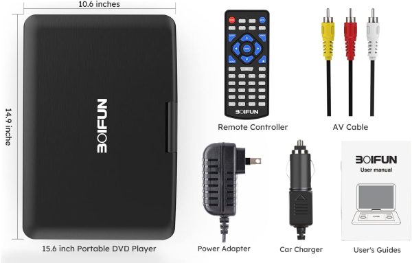 17.5" Portable DVD Player with 15.6" Large HD Screen, 6 Hours Rechargeable Battery, Support USB/SD Card/Sync TV and Multiple Disc Formats, High Volume Speaker,Black - Image 8