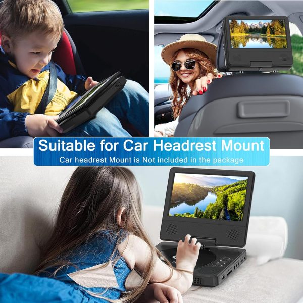 9.5" Portable DVD Player with 7.5" Swivel Display Screen, 5-Hour Built-in Rechargeable Battery, Car DVD Player,Supports SD Card/USB/CD/DVD and Multiple Disc Formats, High Volume Speaker,Black…… - Image 2
