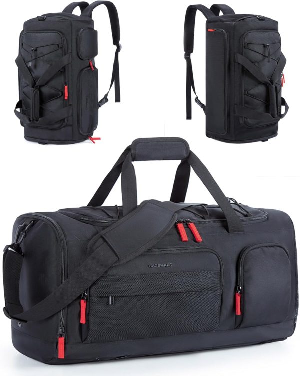 Gym Bag for Women & Men, 35L Sports Travel Duffel Bag with Shoe Laptop Compartment，Anti-Theft Carry On Weekend Bag for Airplane,Workout Overnight Backpack for Travel,Black