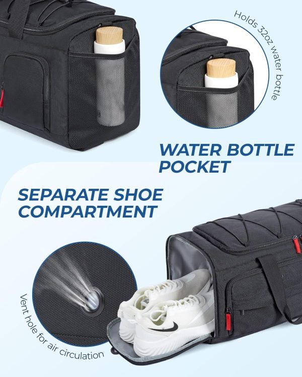 Gym Bag for Women & Men, 35L Sports Travel Duffel Bag with Shoe Laptop Compartment，Anti-Theft Carry On Weekend Bag for Airplane,Workout Overnight Backpack for Travel,Black - Image 4