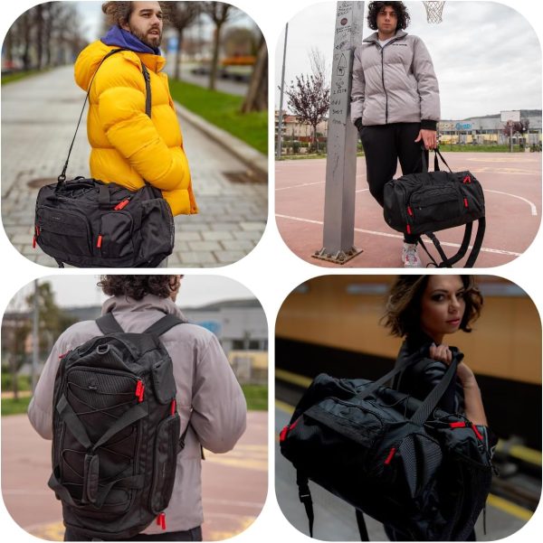 Gym Bag for Women & Men, 35L Sports Travel Duffel Bag with Shoe Laptop Compartment，Anti-Theft Carry On Weekend Bag for Airplane,Workout Overnight Backpack for Travel,Black - Image 5