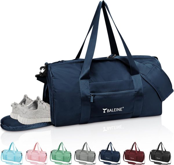Gym Bag for Women and Men, Small Duffel Bag for Sports, Gyms and Weekend Getaway, Waterproof Dufflebag with Shoe and Wet Clothes Compartments, Lightweight Carryon Gymbag (Blue)