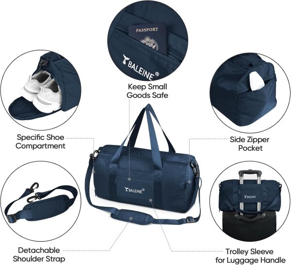 Gym Bag for Women and Men, Small Duffel Bag for Sports, Gyms and Weekend Getaway, Waterproof Dufflebag with Shoe and Wet Clothes Compartments, Lightweight Carryon Gymbag (Blue) - Image 2