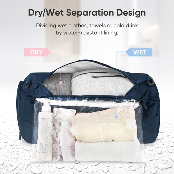 Gym Bag for Women and Men, Small Duffel Bag for Sports, Gyms and Weekend Getaway, Waterproof Dufflebag with Shoe and Wet Clothes Compartments, Lightweight Carryon Gymbag (Blue) - Image 3