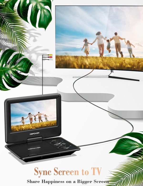 DBPOWER 11.5" Portable DVD Player, 5-Hour Built-in Rechargeable Battery, 9" Swivel Screen, Support CD/DVD/SD Card/USB, Remote Control, 1.8 Meter Car Charger, Power Adaptor and Car Headrest (Black) - Image 3
