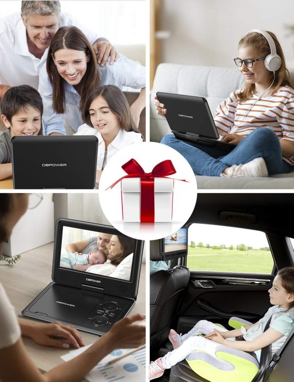 DBPOWER 11.5" Portable DVD Player, 5-Hour Built-in Rechargeable Battery, 9" Swivel Screen, Support CD/DVD/SD Card/USB, Remote Control, 1.8 Meter Car Charger, Power Adaptor and Car Headrest (Black) - Image 6