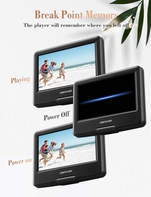 DBPOWER 11.5" Portable DVD Player, 5-Hour Built-in Rechargeable Battery, 9" Swivel Screen, Support CD/DVD/SD Card/USB, Remote Control, 1.8 Meter Car Charger, Power Adaptor and Car Headrest (Black) - Image 7