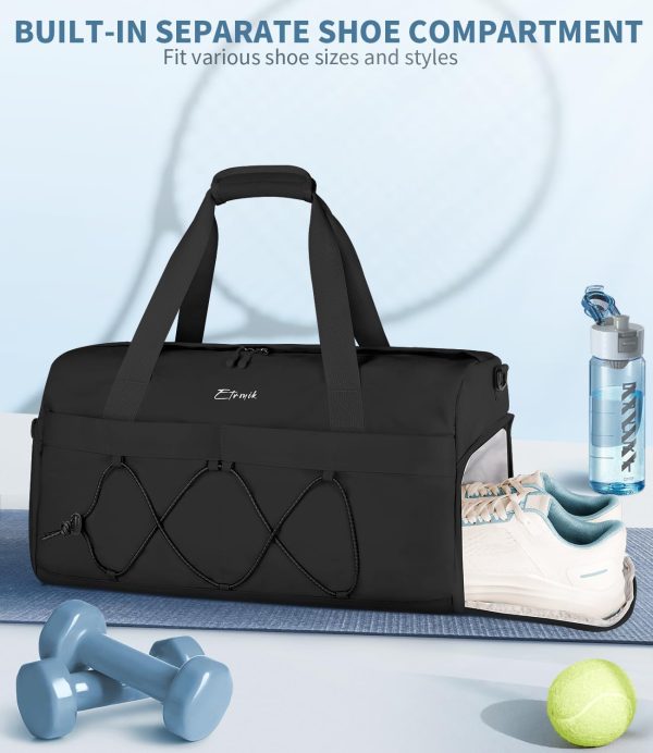Gym Bag for Women, Travel Duffle Bag with Shoe Compartment & Wet Pocket, Carry On Weekender Overnight Tote Bag for Women Men, Travel, Workout, Yoga, Swimming, Black - Image 3