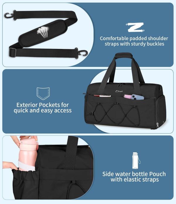 Gym Bag for Women, Travel Duffle Bag with Shoe Compartment & Wet Pocket, Carry On Weekender Overnight Tote Bag for Women Men, Travel, Workout, Yoga, Swimming, Black - Image 6