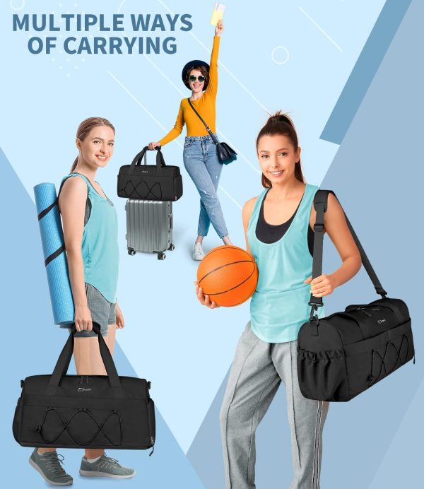 Gym Bag for Women, Travel Duffle Bag with Shoe Compartment & Wet Pocket, Carry On Weekender Overnight Tote Bag for Women Men, Travel, Workout, Yoga, Swimming, Black - Image 7