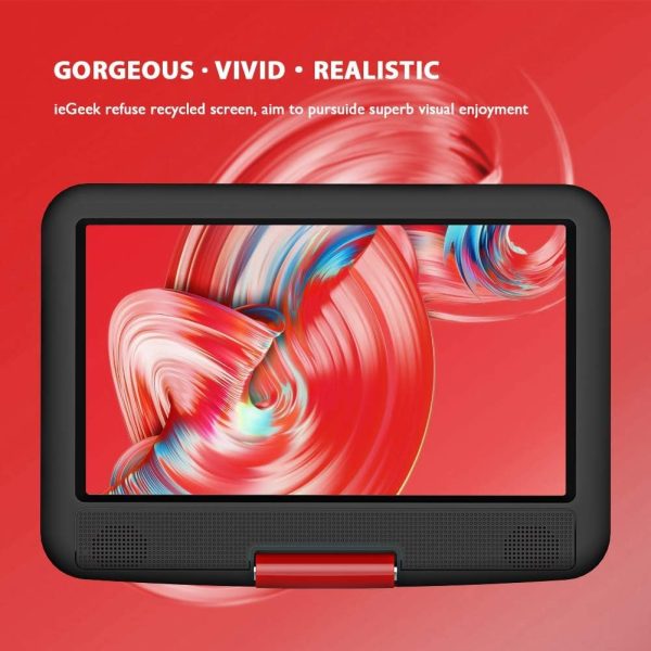 ieGeek 11.5" Portable DVD Player with SD Card/USB Port, 5 Hour Rechargeable Battery, 9.5" Eye-Protective Screen, Support AV-in / Out, Region Free, Red - Image 2