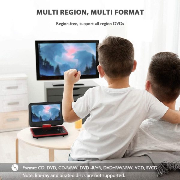 ieGeek 11.5" Portable DVD Player with SD Card/USB Port, 5 Hour Rechargeable Battery, 9.5" Eye-Protective Screen, Support AV-in / Out, Region Free, Red - Image 4