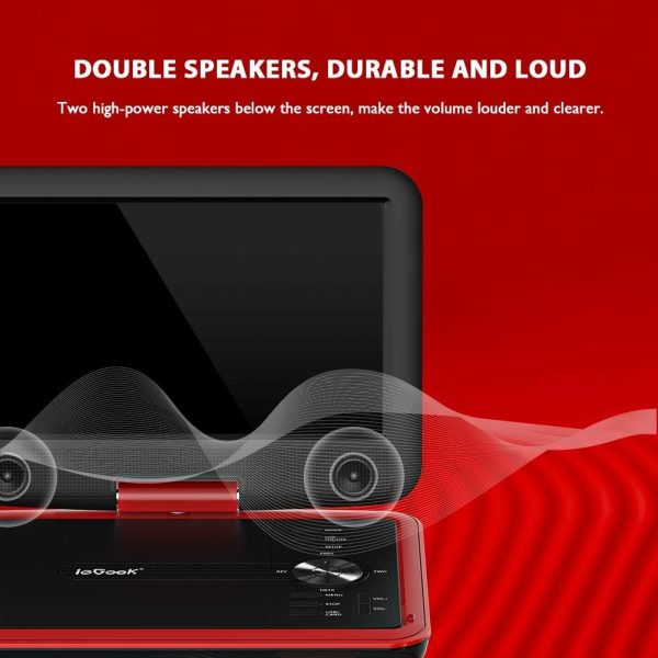ieGeek 11.5" Portable DVD Player with SD Card/USB Port, 5 Hour Rechargeable Battery, 9.5" Eye-Protective Screen, Support AV-in / Out, Region Free, Red - Image 5
