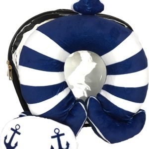 Nautical Neck Pillow, Eye Mask & Clear Travel Case Set