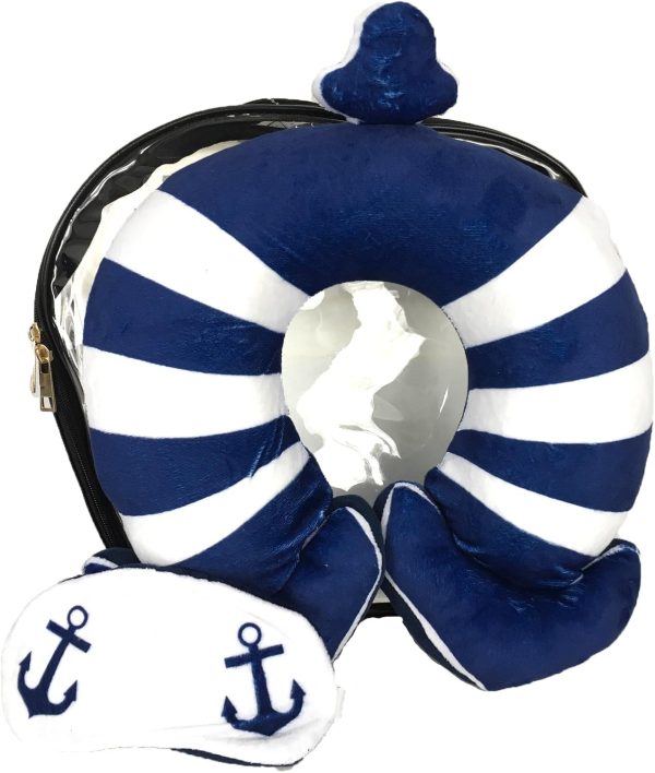 Nautical Neck Pillow, Eye Mask & Clear Travel Case Set