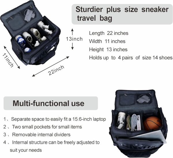 Shoe Bags for Travel Sneaker Travel Bag Shoes Duffel Bags Waterproof Gym Sports Luggage Sneakerhead Bag for Men with 3 Adjustable Dividers fit 4 Pairs Heavy Duty Travel Accessories(black) - Image 5