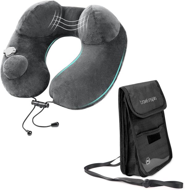 Premium Travel Neck Wallet with RFID Blocking and Travel Inflatable Neck Pillow
