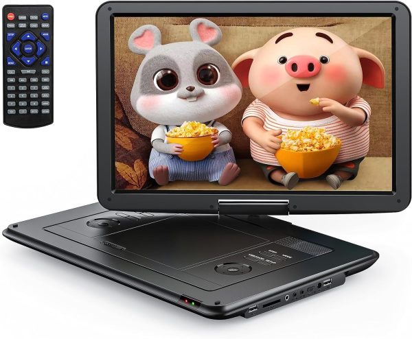 YOTON 17.5" Portable DVD Player with 15.5" HD Swivel Screen for Car and Kids, 4-6 Hours Working Time with Built-in Battery, Dual Stereo Speakers, USB/SD/AV/Audio/Gamepad Support [Not Support Blu-Ray]