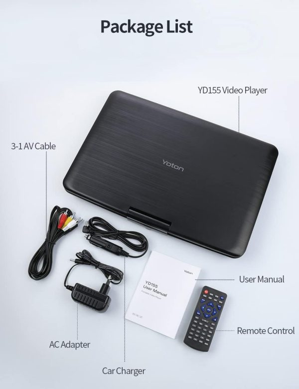 YOTON 17.5" Portable DVD Player with 15.5" HD Swivel Screen for Car and Kids, 4-6 Hours Working Time with Built-in Battery, Dual Stereo Speakers, USB/SD/AV/Audio/Gamepad Support [Not Support Blu-Ray] - Image 8
